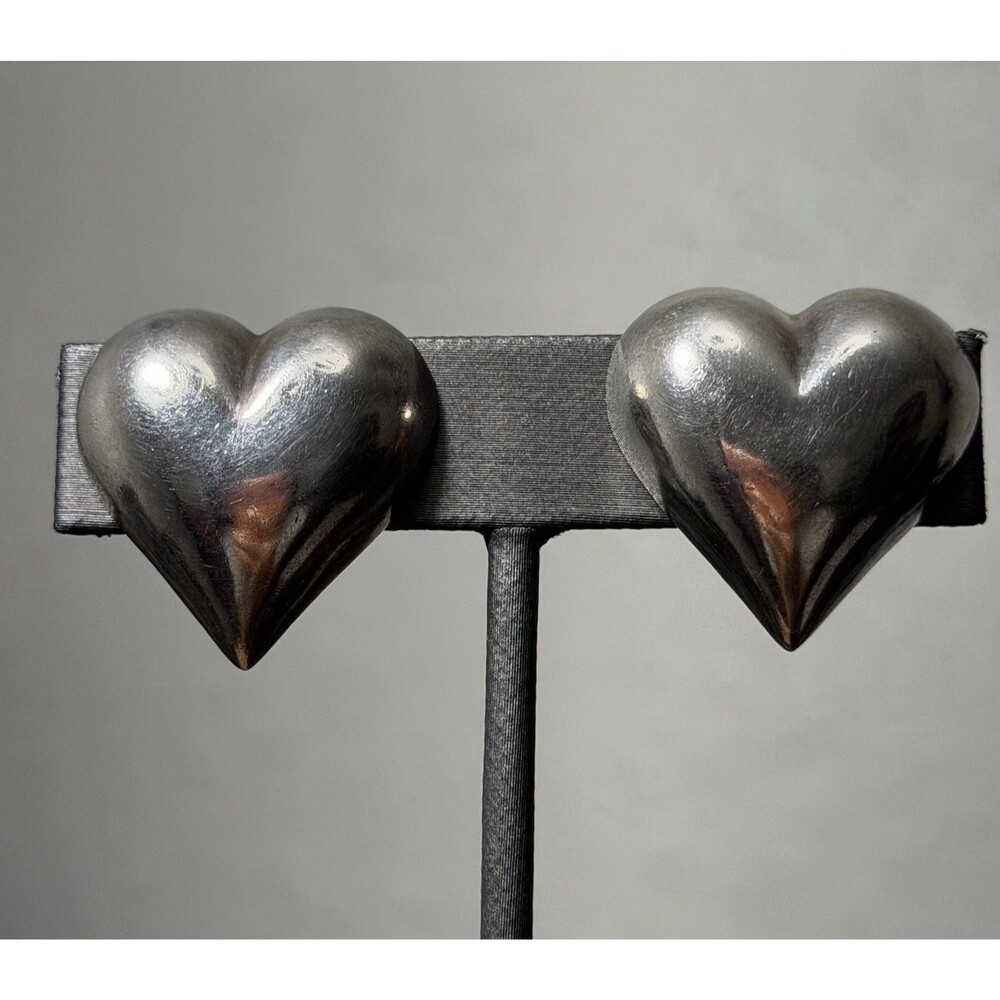 Vintage Sterling Silver Heart Clip On Earrings